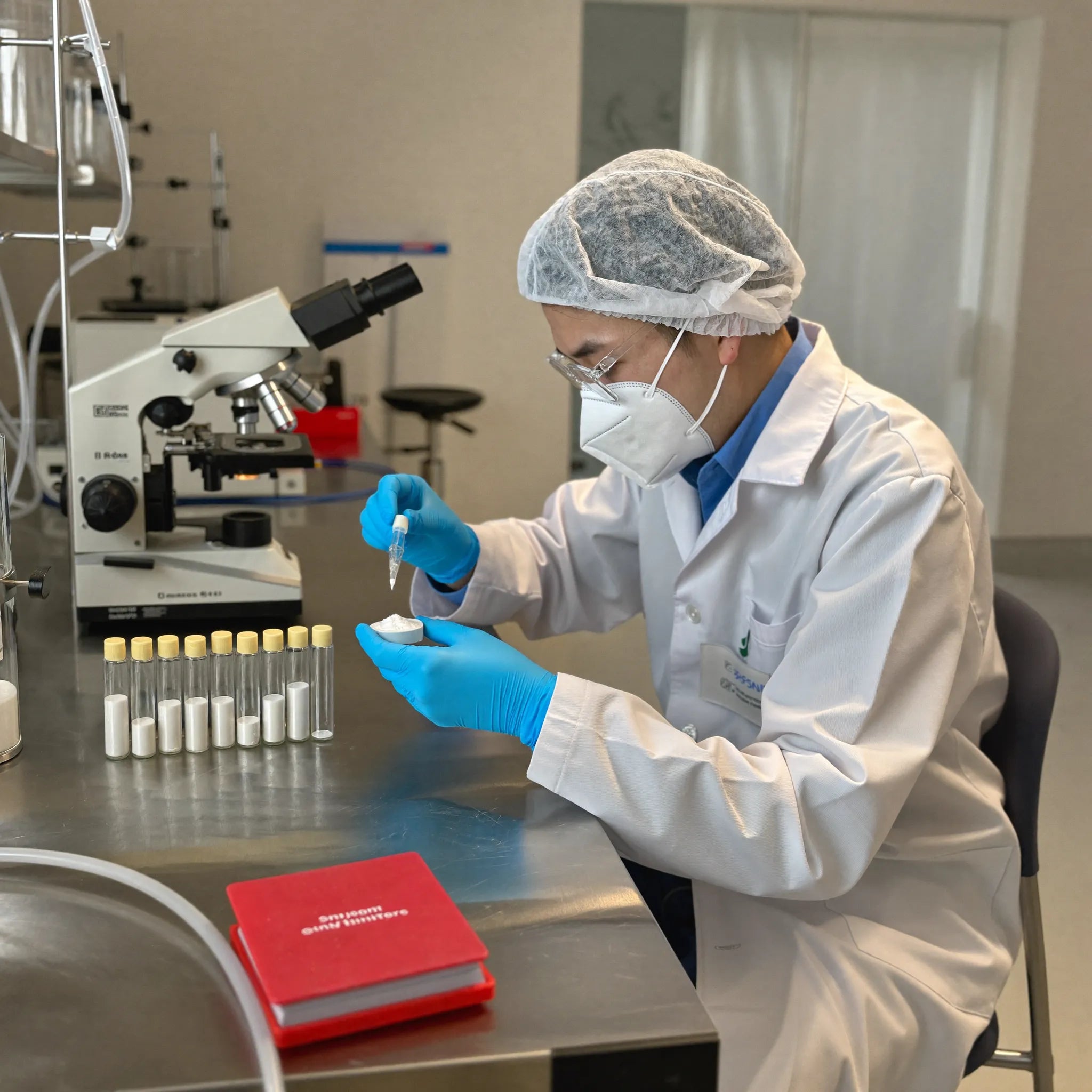 A technician testing taurine in a GMP-certified lab