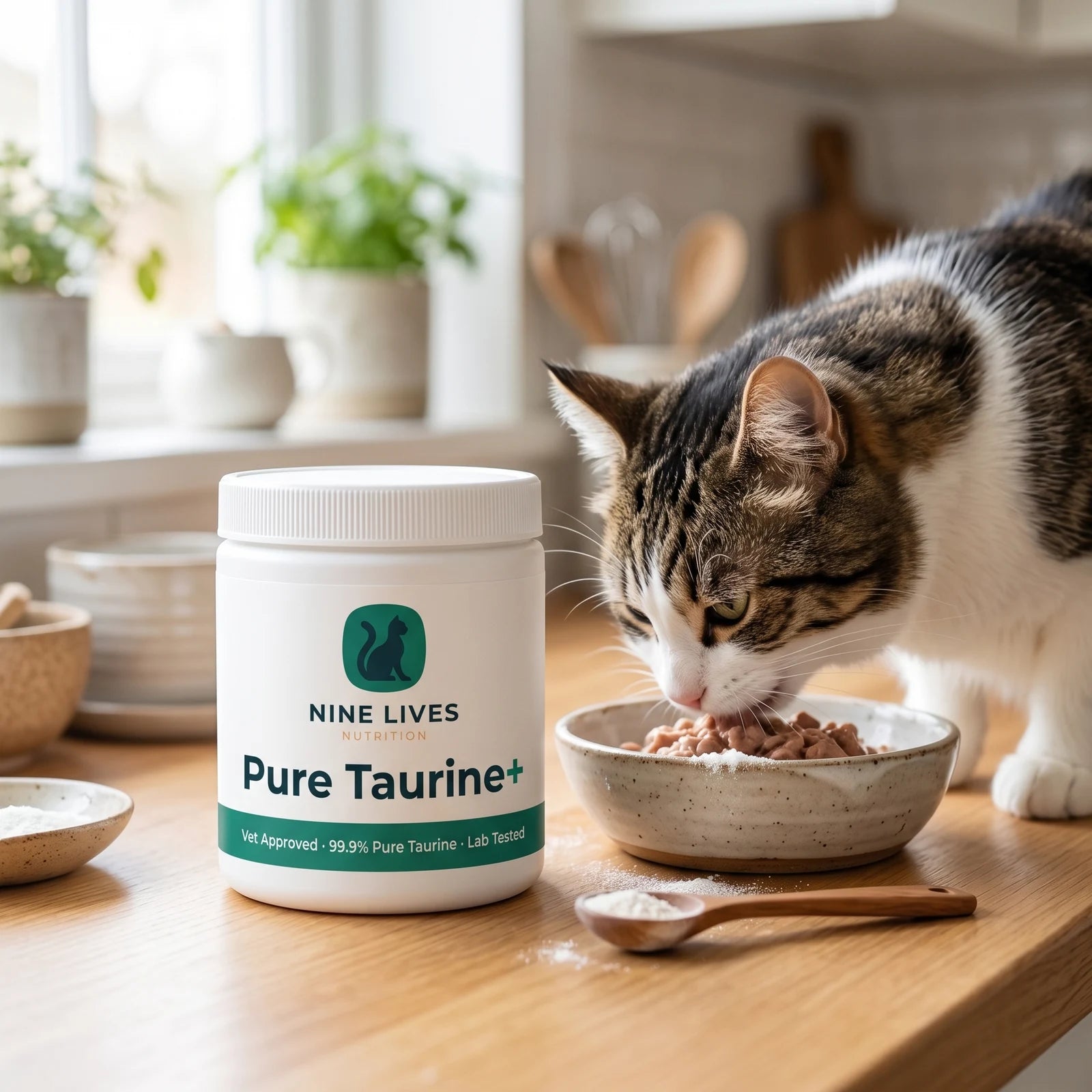 Cat enjoying food with Pure Taurine+